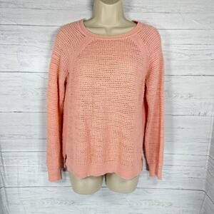 J crew women xs pink peach linen round neck sweater beachy coastal preppy cottag